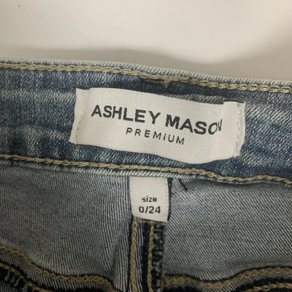 Ashley Mason Premium‎ Jeans High Rise Bootcut Cross Size 0/24 Blue Stretch Denim